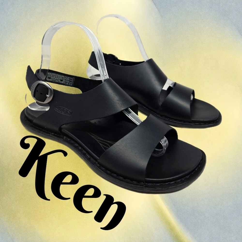 Keen Sofia Womens 2 Strap Adj. Sandels Sz 7.5 Black Leather Casual Comfort